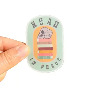 Read in Peace Bookish Sticker - Vinyl Decorative Sticker Featuring Books and Skull for Home Decor