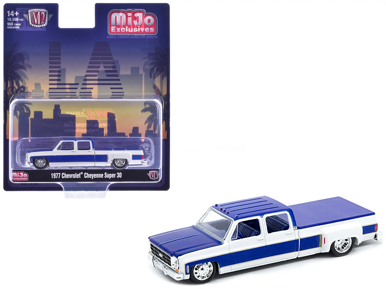 1977 Chevrolet Cheyenne Super 30 Pickup Truck White and Blue "LA" Limited Edition 1/64 Diecast Model Car by M2 Machines