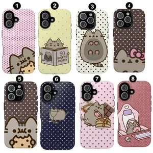 Pusheen The Cat Phone Case, Polka Dot Cover  for iPhone X, 11, 12, 13, 14, 15 & more – SS Galaxy S21 to S25 Ultra, Plus with Suction