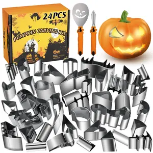 Pumpkin Carving Kit - Safe & Easy DIY Stainless Steel Tools for Kids, 24 Pieces