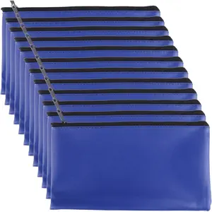 12 Pieces 11x6 inch Security Bank Deposit Money Pouch Bag with Zipper for Cash Check Wallet Cosmetics Tools Black Blue
