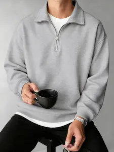 Men's Fashion Half-Zip Stand Collar Sweater, Comfortable Warmth, Flexible Design, Trendy Cross Pattern Print, Casual Daily Wear, Winter