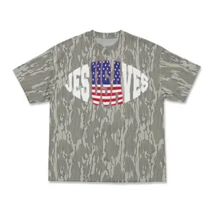 Mossy Oak Duck USA Camo Shirt, Classic Mossy Oak Jesus Saves US Flag Camo Shirt, Vintage Tree Bark Camouflage T-Shirt for Christians, Patriotic Faith Religious Gift Tee