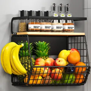 Magnetic Shelf for Fridge with Wood Lid, Fruit Potato and Onion Storage Bins, Pantry Organizers & Storage, Large Container Magnetic Spice Rack for Refrigerator, Kitchen Counter, Cabinet