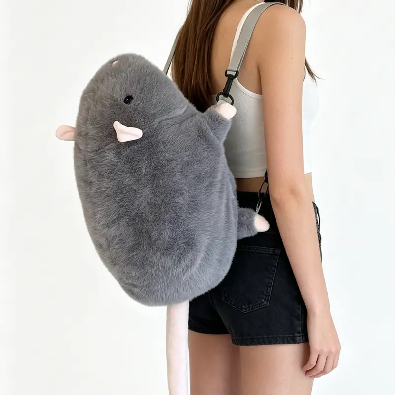 Oversized Soft Plush Chonky Rat Bag Design Backpack - Kawaii Quirky Unisex Stuffed Animal Mascot Casual Backpack, Bestie/Student Gift, Thoughtful Kids' Birthday Present
