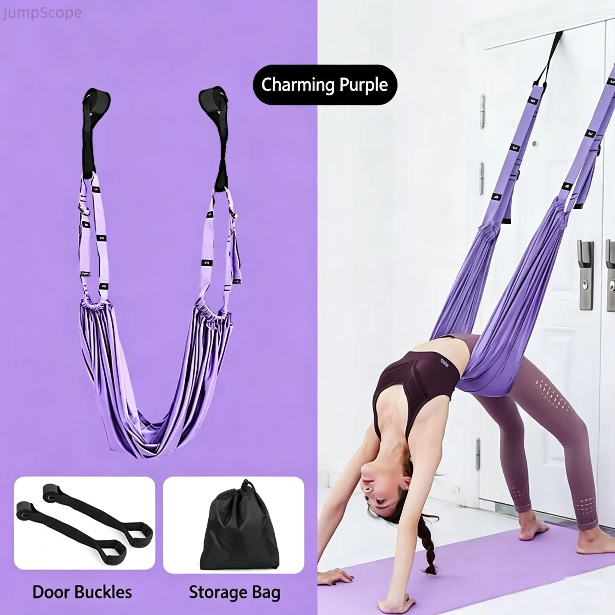 Aerial Yoga Strap, Adjustable Door-Mounted Inversion Sling & Stretching Tool for Home Fitness, Back Bends - Includes Door Anchors & Bag, Home Workout Band