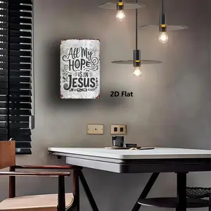 Metal signboard 2D printed, with the Christian phrase "All my hopes are placed on Jesus" written on it.This is a wall decoration measuring 8x12 inches (20x30 centimeters).| Quiet room decoration| Durable interior wall decoration
