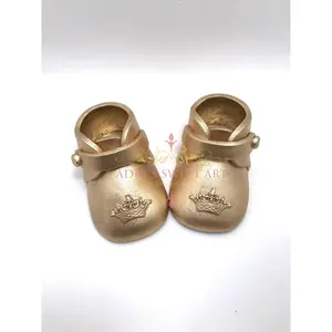 Gum Paste Gold Baby Boots with Crown  Cake Topper