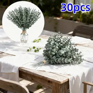 30 Bundles Outdoor Artificial Eucalyptus Leaf Branches, Faux Eucalyptus Floral Spray Stems, Suitable for Outdoor or Home Decor, Wedding Vase Bouquet Arrangements, Bridal Handheld Bouquets, DIY
