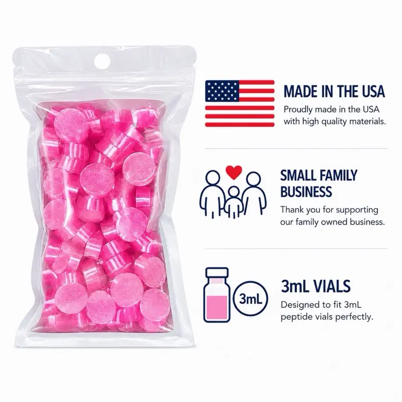 100 3mL Vial Caps in PINK. Flexible Vial Caps- Fridge and Freezer Safe. PINK