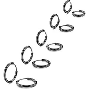 5 Pairs Surgical Stainless Steel Small Huggie Hoop Earrings for Women & Men, Hypoallergenic Cartilage Tragus Helix Earrings & Nose Ring Jewelry, 6mm/7mm/8mm/9mm/10mm