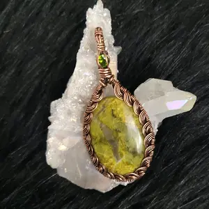 Common Opal Copper Wire Wrapped Pendant - Handcrafted with Copper Wire, Featuring a Unique Opal Design