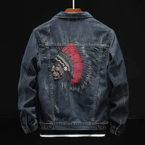 Spring And Autumn Street Fashion Embroidered Denim Jacket Men'S Retro Trendy Brand Top Fashion Versatile Casual Coat Vintage Menswear Long Sleeve Jackets