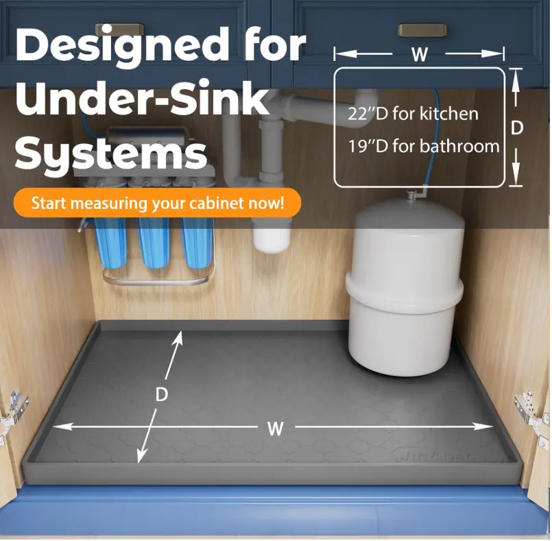 Jin&Bao Waterproof Under Sink Mat 34" x 22", Thick Silicone Mat Cabinet Protector for Kitchen and Bathroom, Shelf Liner, Home Organizer and Storage, Multipurpose Tray for Gadgets and Essentials