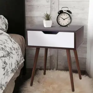 ZENSTYLE Wooden Side End Table with Drawer with Sliding Drawer and Smiley Handle Bedroom, Storage Coffee Table, Nightstand Table, Modern Wood Table