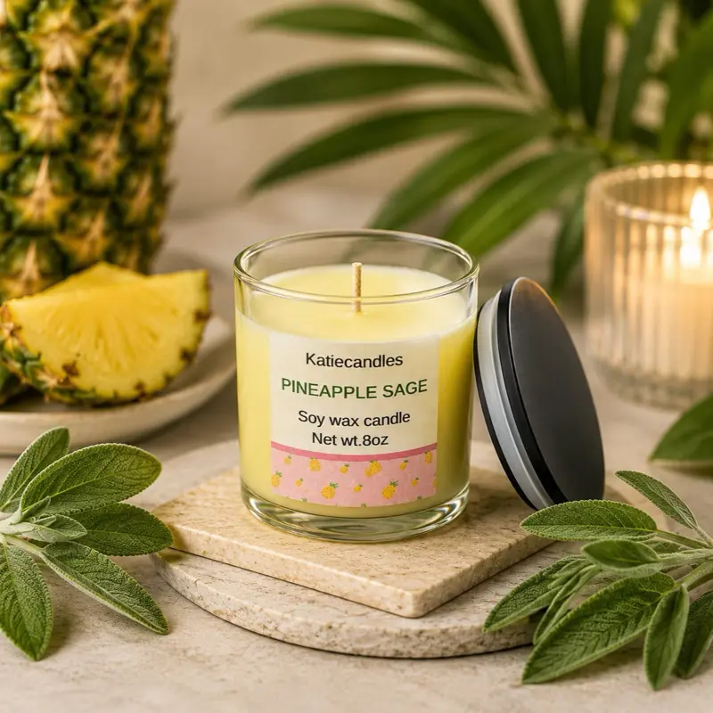 Pineapple sage scented soy wax candle 8oz Handmade Home fragrance