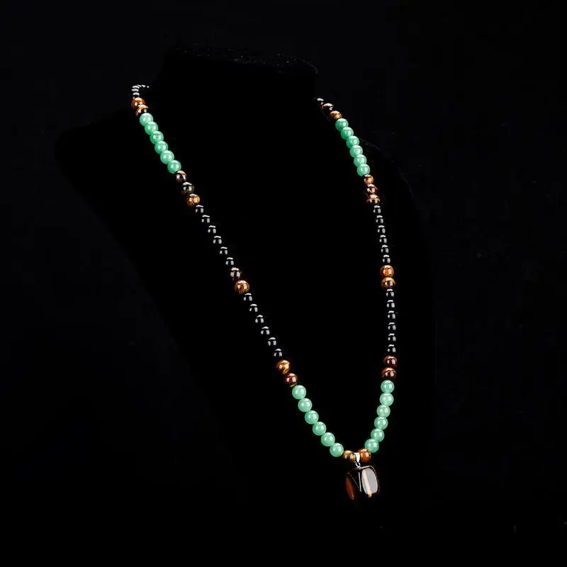 EWOPT Unisex Money Attraction Necklace - 28.35in (72cm) Long Chain Sweater Necklace, Green Aventurine-Tiger Eye Crystal Pendant, Positive Energy Aventurine Crystal Jewelry, Daily Wear & Ideal Anniversary Gifting Accessory