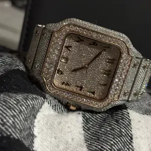 Moissainte Arabic Dial Watch with Diamond Encrusted Bezel & Square Face for Luxury Timepiece