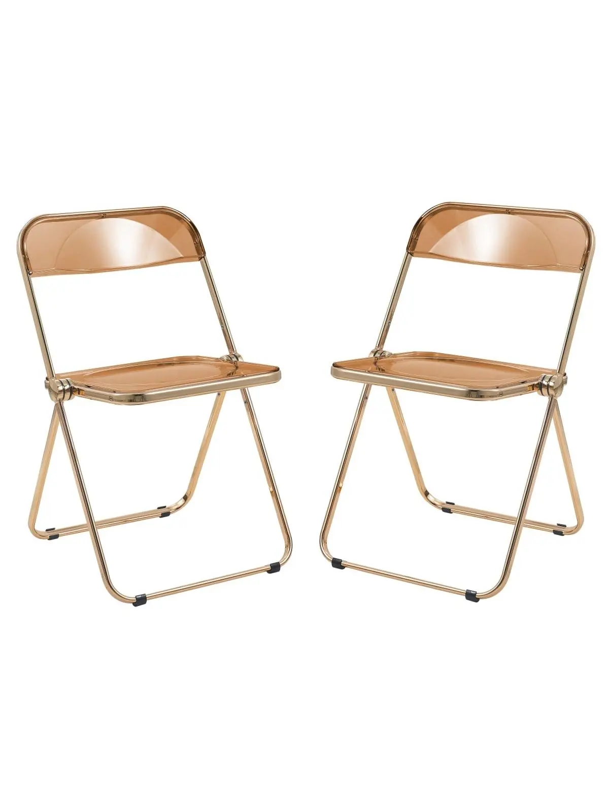 212 MAIN Lawrence Transparent Acrylic&Chrome Folding Dining Chairs with Gold Metal Frame, Tangerine - 30" h x 19" w x 18.5" d, 34.8 lbs, Set of 2, for Kitchens, 30X19x18.5 In