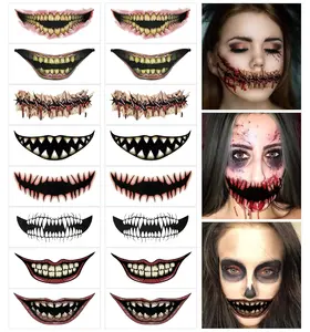 16PCS Halloween Makeup Temporary Tattoos for Adults, Horror Face Tattoo Stickers Decals for Halloween Cosplay Party DIY Decorations cosmetic accessory Oil Peel