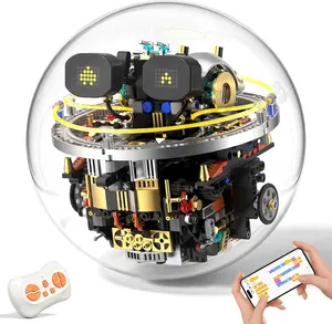Transparent Spherical Robot Building Block Set,Stem Toys for Ages 8-13,Programmable Remote-Controlled Powered,LED Expression Display and Cyberpunk Lighting,Holiday and Birthday Gifts