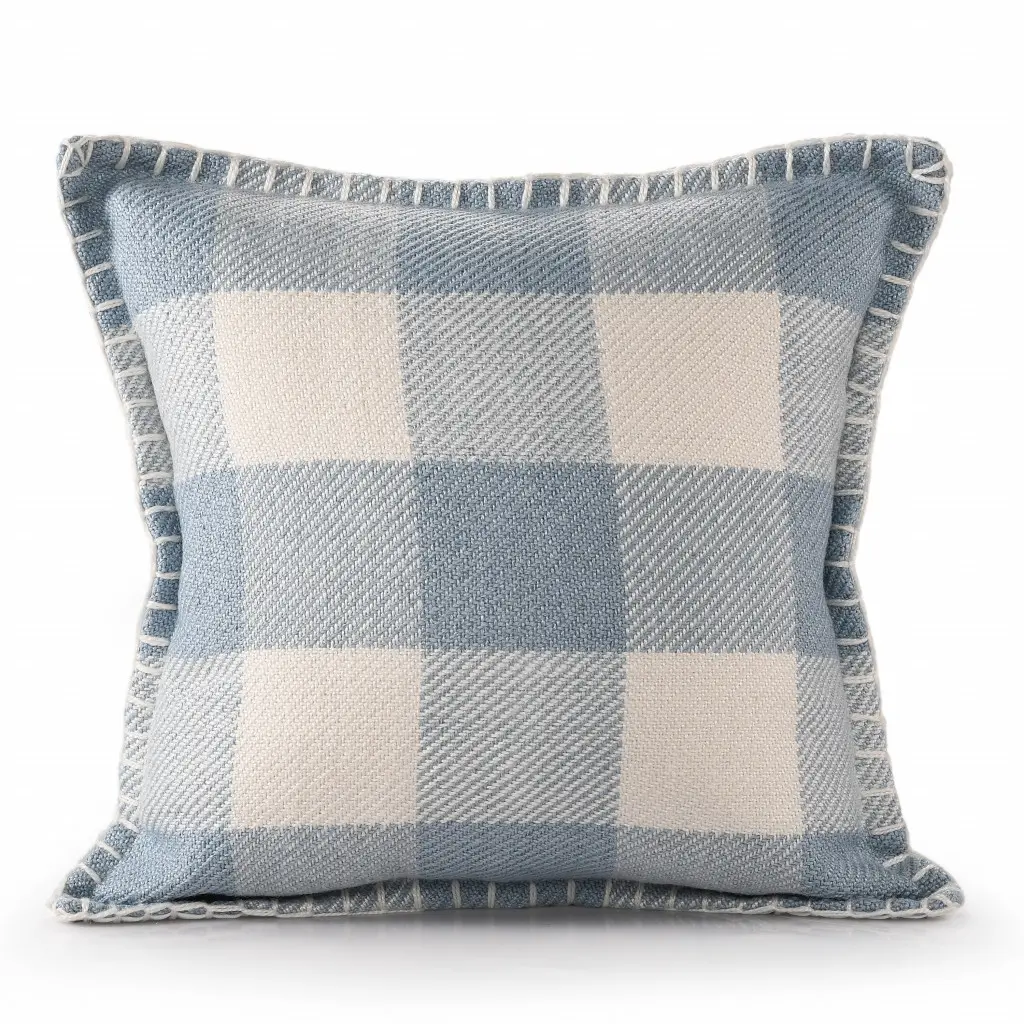 4 x 20 x 20 in. Blue Plaid Zippered Polyester Throw Pillow - Set of 2
