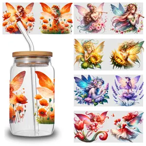 5 Sheets Fairy Design UV DTF Stickers Valentine for 16 oz Tumbler Art Decor funny stickers Plastic Self-Adhesive Labels Mug Wrap