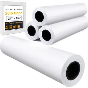 Wide Format Paper,4 Rolls Plotter Paper 24 In x 150 Ft, CAD Bond Rolls,20lb,Bond Paper  2" Core for CAD Printing  Wide Format Ink Jet Printers