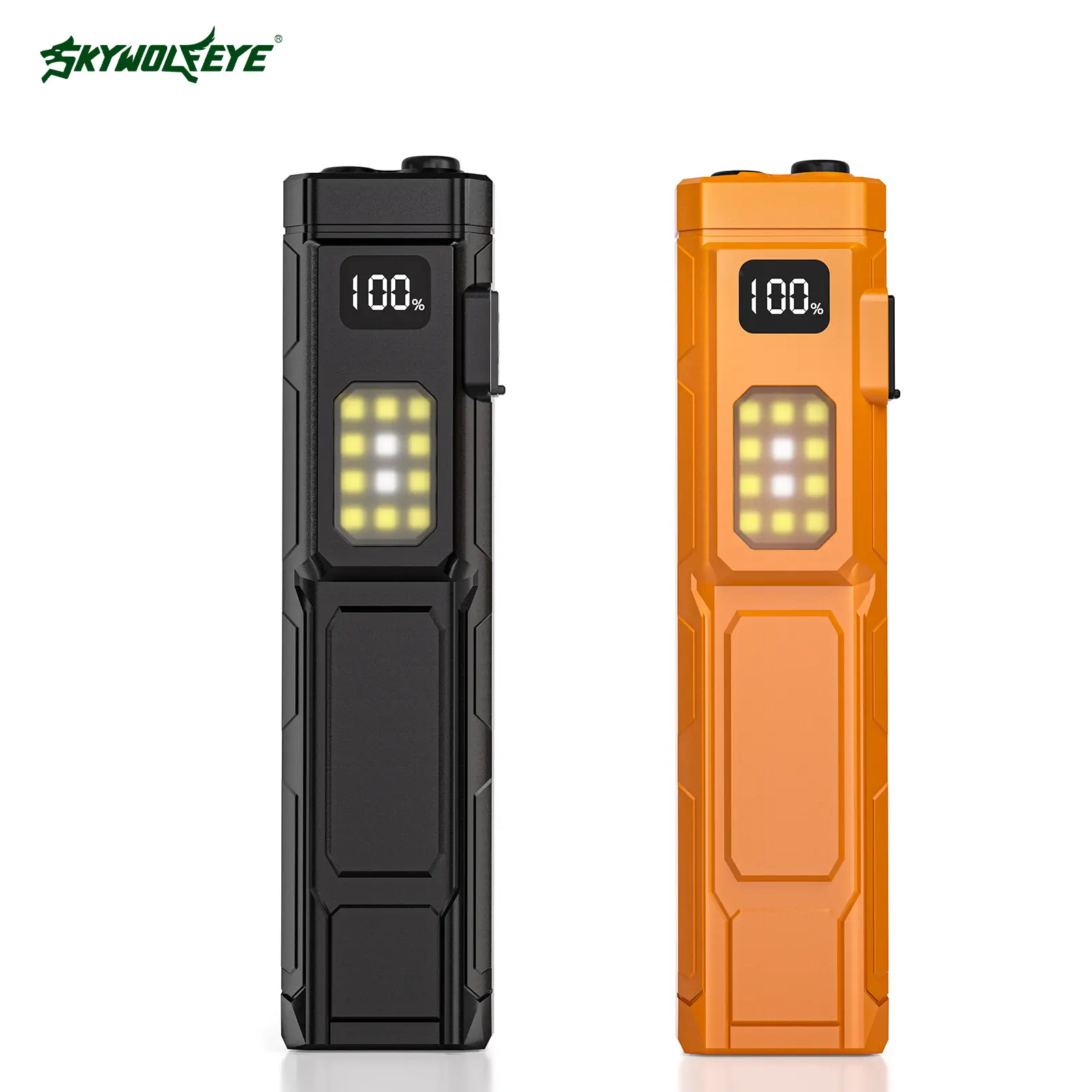 SKYWOLFEYE EDC04 Rechargeable Super Bright LED Flashlight, 500 Lumens COB Side Light & Digital Power Display, Waterproof Flat EDC Pocket Flashlight for Outdoor Camping, Car Emergency & Work Light, Outdoor Gadgets