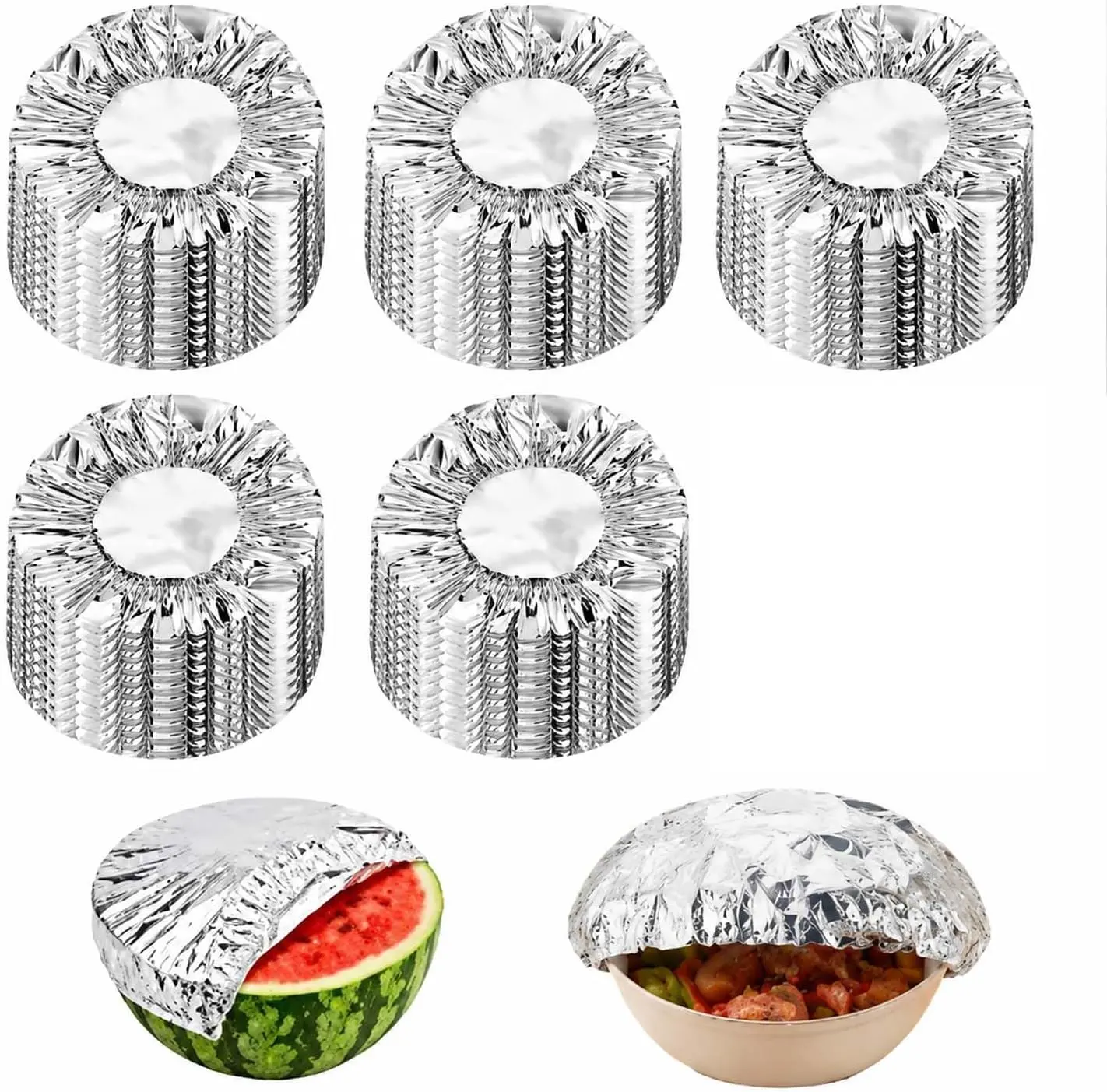 50-100 Pack Reusable Aluminum Foil Food Covers, Elastic Foil Bowl Covers for Bowls Plates Containers, Insulated Food Lids for Leftovers, Meal Prep, Parties, Picnic and Kitchen Storage (50)