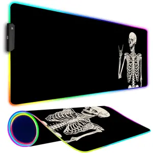 RGB Gaming  Pad, Large Mousepad with Led Light, Big Keyboard Pad Gaming Accessories for Desk, Non-Slip Rubber Base Black Human Skeleton  Mat for Gamer, 31.5 X 11.8 Inch