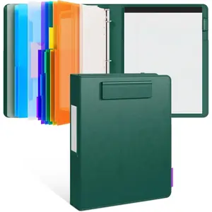 3 Ring Binder Clipboard with Storage, 12.4"x10.2" Magnetic Clipboard Folder with 5 Expandable Folders, Refillable Lined Notepad (11" x 8.5"), Ideal for School Office Nursing (Dark Green)