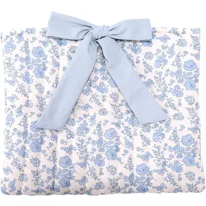 Quilted Bible Cover with Bow, Polyester Blue Flower Pattern Bible Book Sleeve Carrying Case Protector for Women Girls Christian Gifts