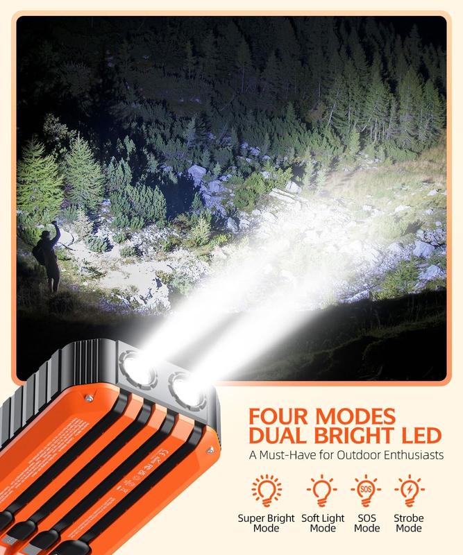 40000mAh Solar Power Bank with Hand Crank, Built-in 4 Wires, Compass & Level, PD20W Fast Charging, LED Flashlight - Portable Emergency Charger for Camping, Hiking, Travel & Outdoor Activities