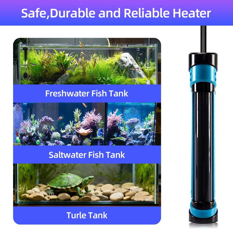 Chefoo 100W-200W Submersible Aquarium Heater Adjustable Fish Tank Heater with Digital Display External Controller Overheat Protection & Free Thermometer for 10-30 Gallons Freshwater Saltwater Tank
