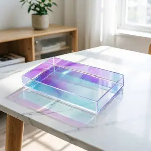 Adiison Iridescent Acrylic Tray 10" x 5", Vanity Tray for Dresser with Non-Slip Base, Small Bathroom Countertop Organizer for Makeup Perfume Jewelry, Cute Aesthetic Gift for Women, Purple