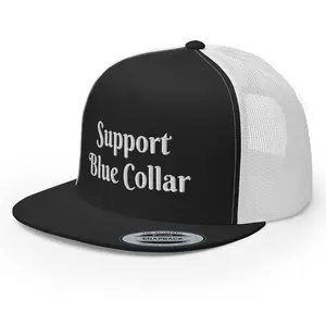 RIVEMUG NG Support Blue Collar Flat Bill Trucker Hat High Crown Adjustable Cap blue collar