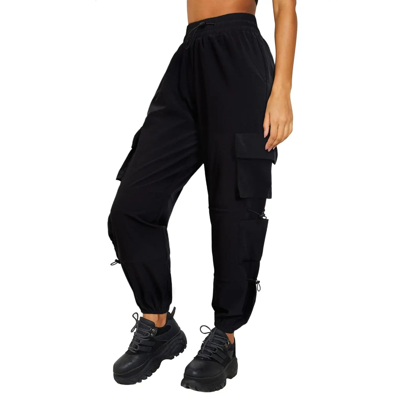 DLOODA Quick Dry Cargo Pants Lightweight Tactical Hiking Pants with 6 Pockets for Women, Elastic Waist and Water Resistant, Multi-Pocket Design Pants