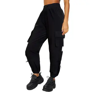 DLOODA Quick Dry Cargo Pants Lightweight Tactical Hiking Pants with 6 Pockets for Women, Elastic Waist and Water Resistant, Multi-Pocket Design Pants