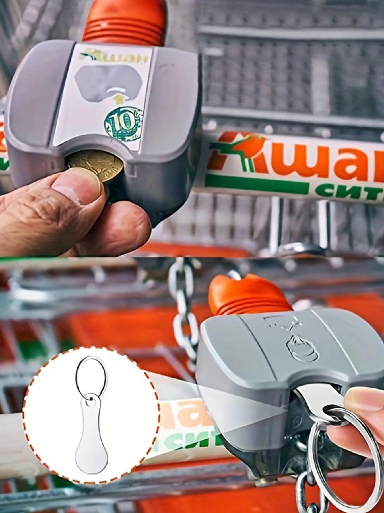 Cute Trendy Stainless Steel Removable Shopping Trolley Token Key Fob, Keychain Ring, Car Key Holder Keychain for Shopping Cart, Kawaii Accessories As