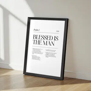 Framed Canvas Wall Art - "Blessed is the Man" Psalm 1 ESV Design for Home Decor