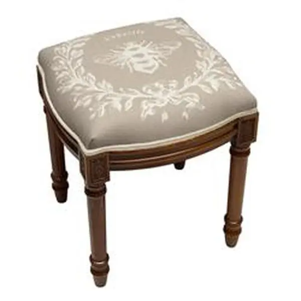 123 Creations FS049XXLT Taupe Bee Upholstered Wooden Vanity Stool, Wood Stain