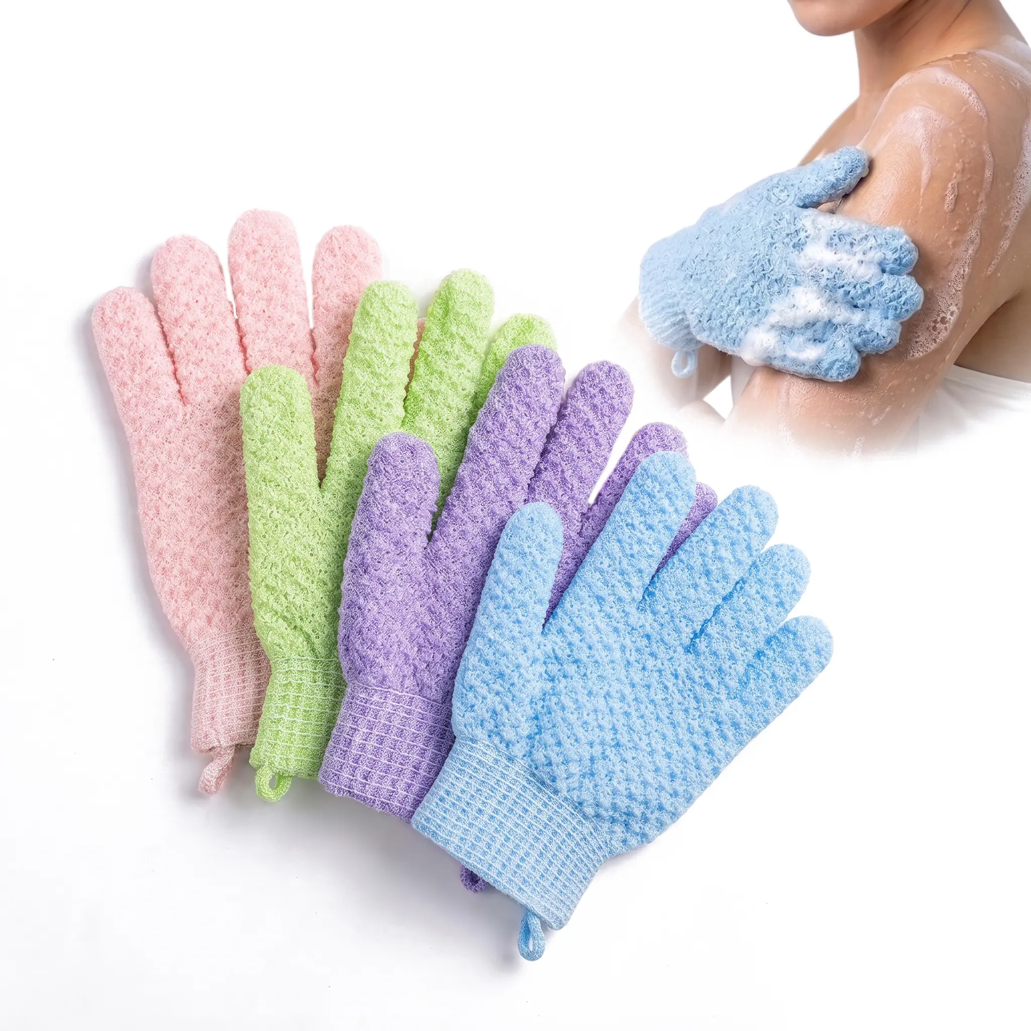 4 Sets Nylon Exfoliating Bath Gloves, Soft & Comfortable, Skin-Friendly, Premium Nylon for Effective Exfoliation, Rich Lather, Deep Cleansing Body Scrub Mitts for All Skin Types, Home Spa Bath Accessories