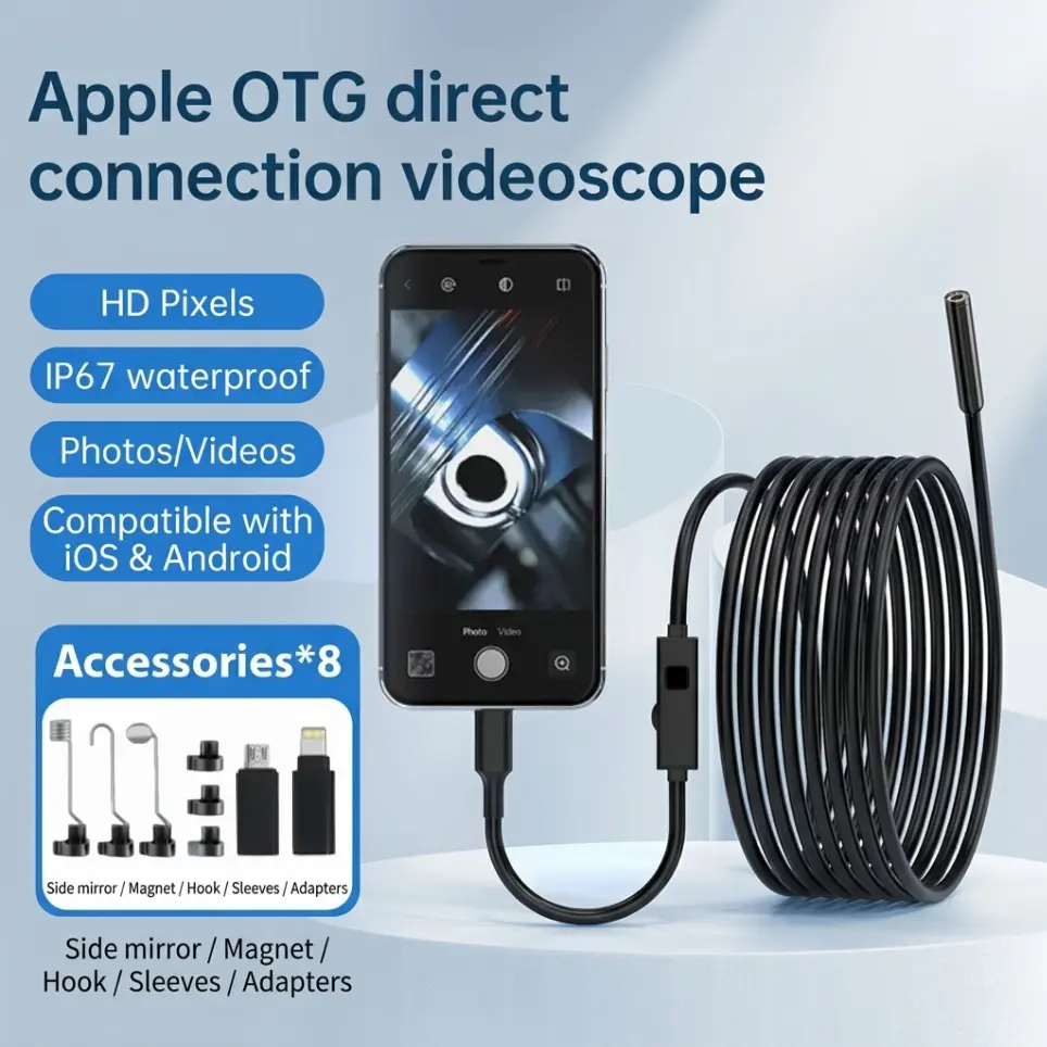 Multifunctional 1920P HD Borescope Endoscope Camera, IP67 Inspection Tool with 8 Adjustable LED Lights, Compatible with iOS and Android, 16.4ft Semi-Rigid Snake Camera for Car Repair, Pipeline, Mold & Wiring Inspection, Gift for Boyfriend, Husband, Father