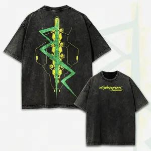 everyday shirt valentine shirts  Cyberpunk 2077 Vintage Washed Tee Oversized Anime Shirt Unisex Gift for Fan Menswear Top Man Streetwear Tshirt Tropical Casual Shortsleeve Crewneck Shortsleeve Crewneck