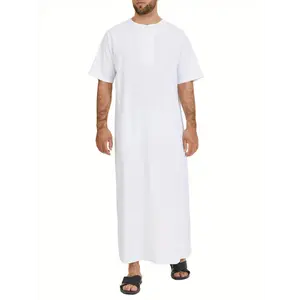 [Popular Choice] INCERUN Men's Vintage-Inspired Short Sleeve Kandora - Elegant White Arabic Robe with Zipper, O Neck, Casual Saudi Style, Machine Washable, 5XL, Solid, Jubba Thobe, INCERUN