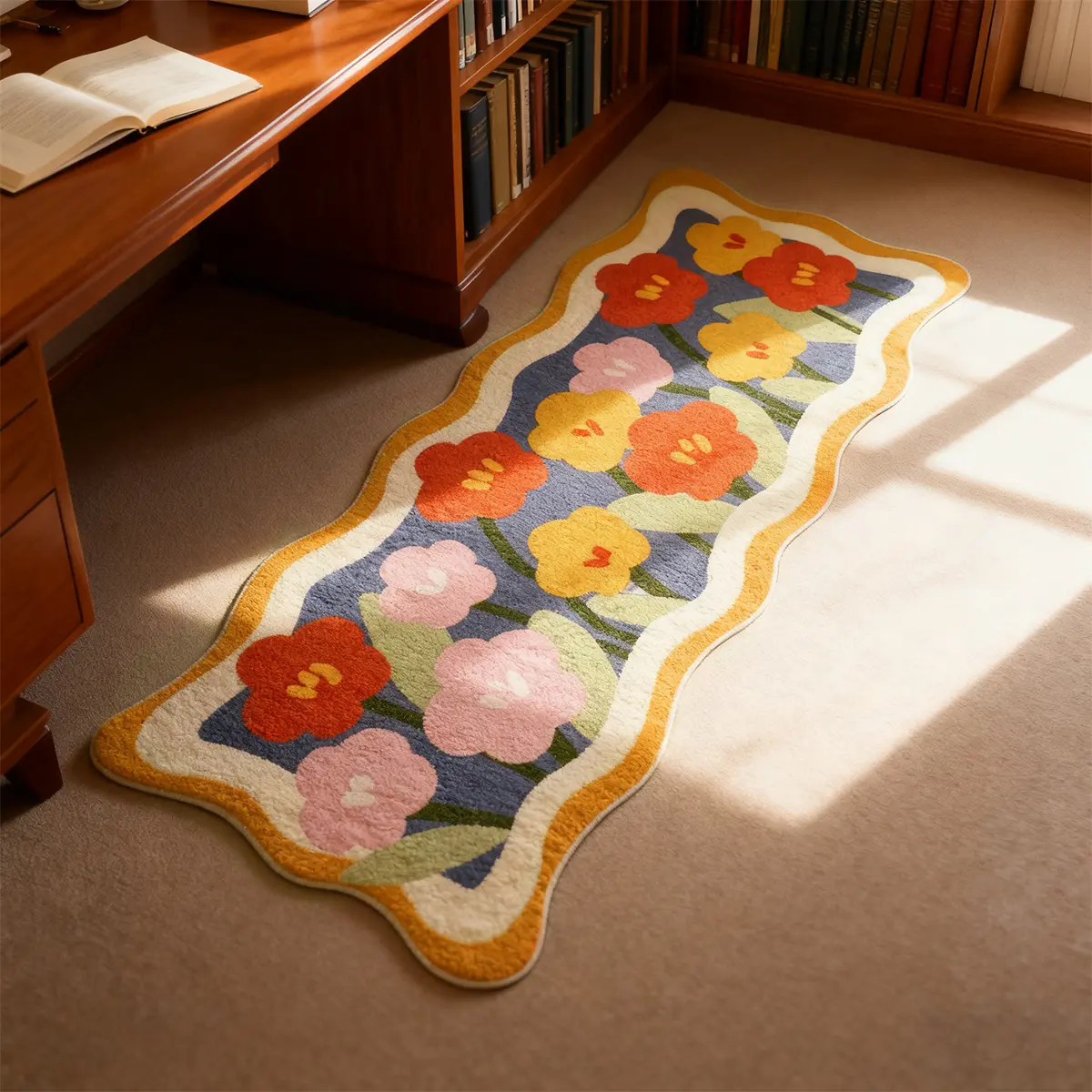 flower Rug, Soft Comfortable Bedside Runner, Cartoon Flower Design, Room Decoration, Decorative Rug, Suitable for Bedroom Living Room Bathroom Kitchen, Floral Area Rug, Flower Pattern Rugs
