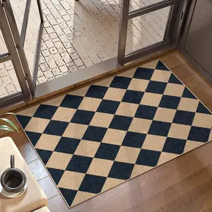 Checkered Easy Jute Kitchen Rug, 2x3 Front Door Mat Non Slip Washable Neutral Area Rug, Farmhouse Diamond Non Shedding Low Pile Floor Carpet for Entryway Porch Doorway