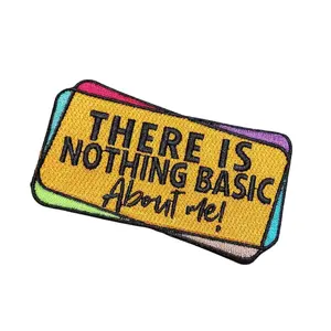 Patch Party Club, 1-pc, "There is Nothing Basic About Me" Statement Badge, Iron-on Embroidered Patch, Cool Applique for Clothing, Size 3, Colorful Patch