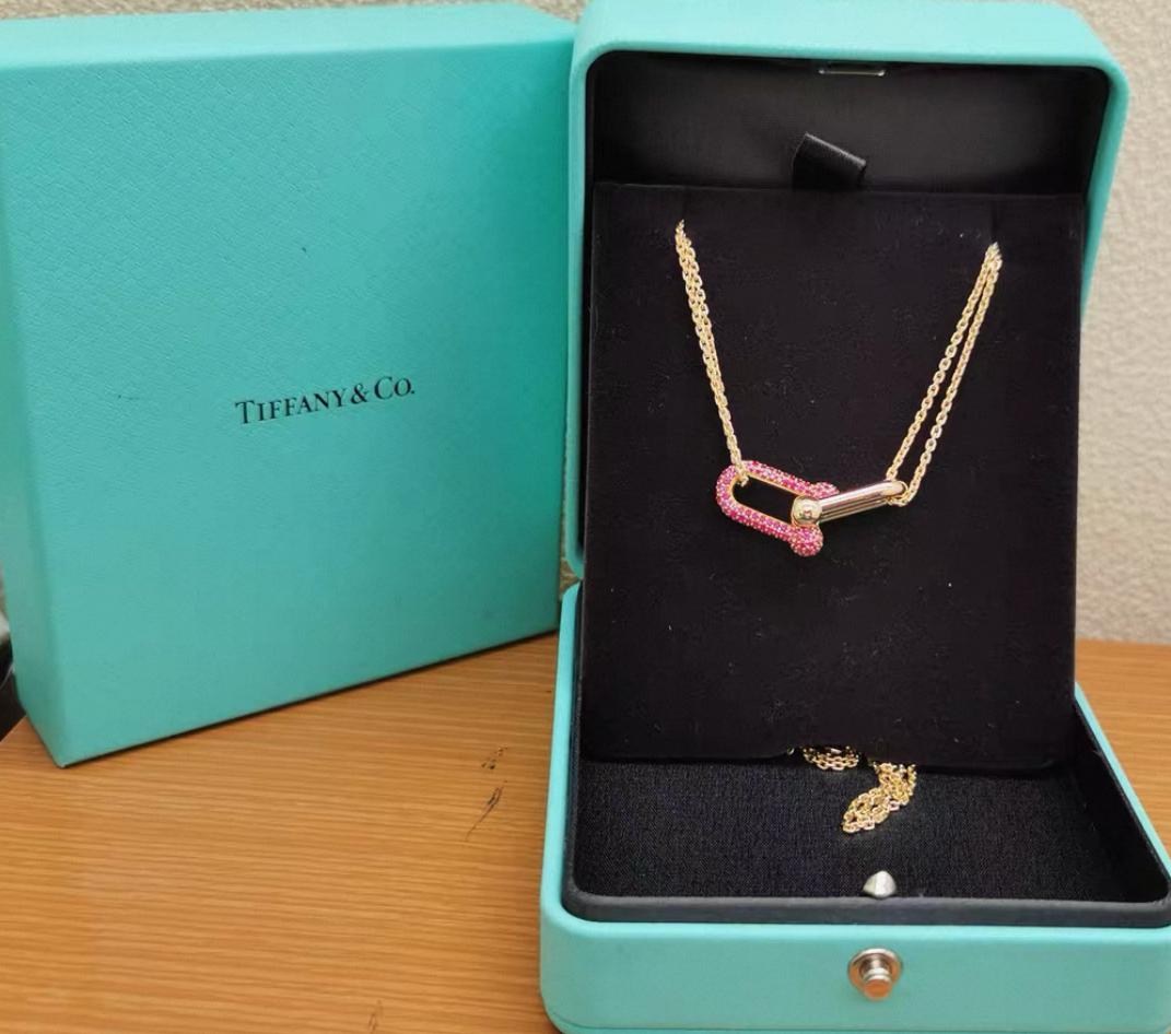 Pre-owned Tiffany & Co. Hardwear 18K Yellow Gold Large Double Chain Link Pendant Necklace with 1.44ct Rubies, 16.93" Chain, Limited Edition of 150 Worldwide